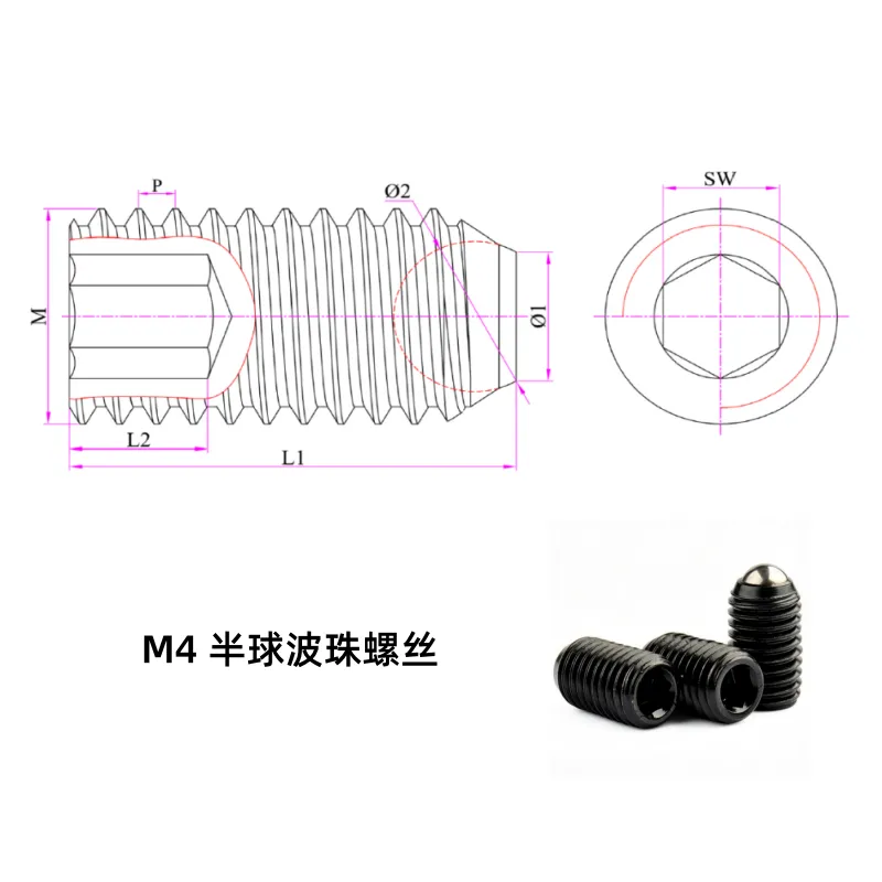 Ball-Nose Set Screws | M4 Spherical Contact Positioning Screws